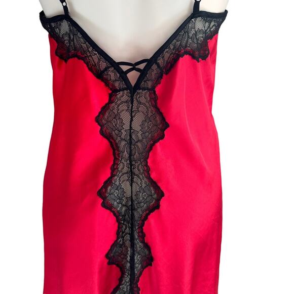 Victorias Secret Red Slip Dress with Black Lace Details Nightgown Satin Sz L Y2K - Picture 5 of 12